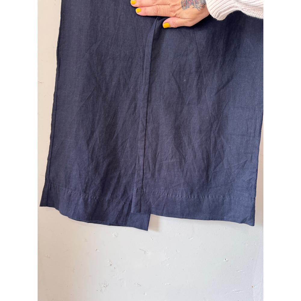 Navy Blue Linen Sailor Pant Size M Button Front Wide Leg Nautical Coastal Resort - Picture 7 of 11